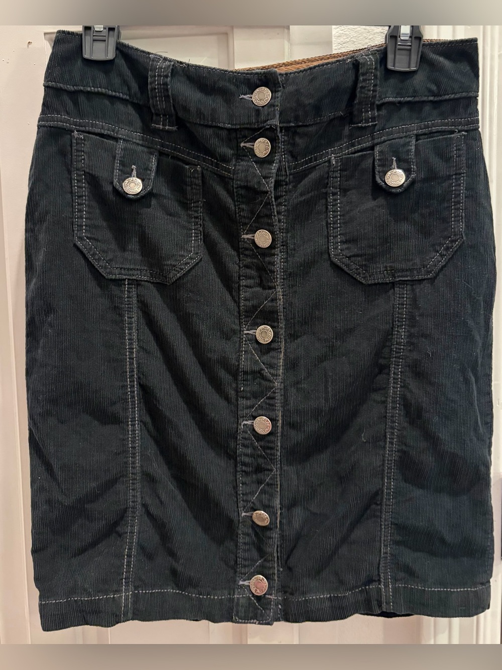 EUC! FREE PEOPLE Black Button-Front Corduroy Mini Skirt Women’s Size 4